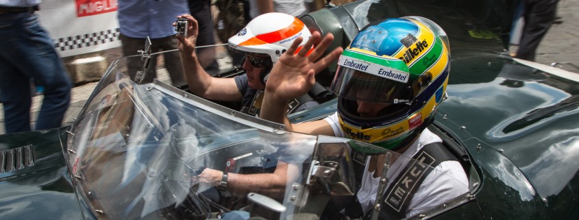 Bruno Senna and Martin Brundle arriving in Siena in the 2014 Mille Miglia